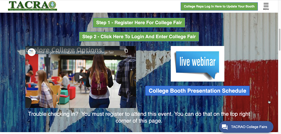 Visit the TACRA website to register for the virtual college fair.