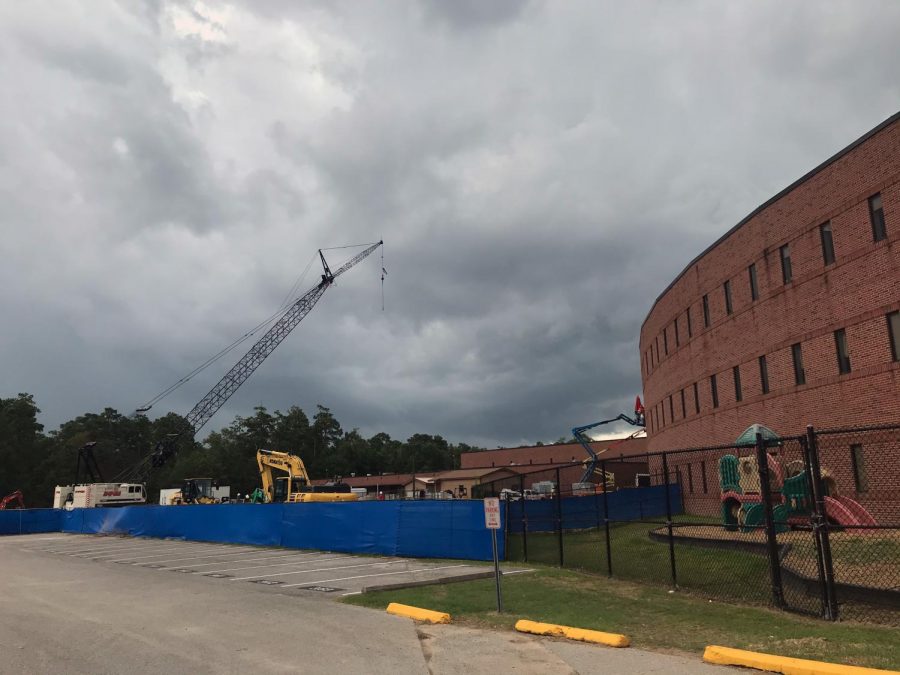 Labor Day weekend rains didnt stop the construction on the new wing at TWHS.