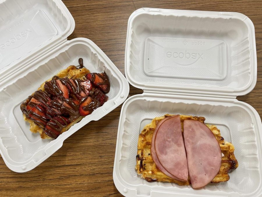 The waffles that David and staff ate were packaged in environmentally friendly recyclable plastic.