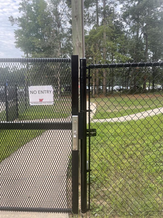 Fences were installed in many locations around the building this summer.  This gate encloses the portables at the rear of the school.
