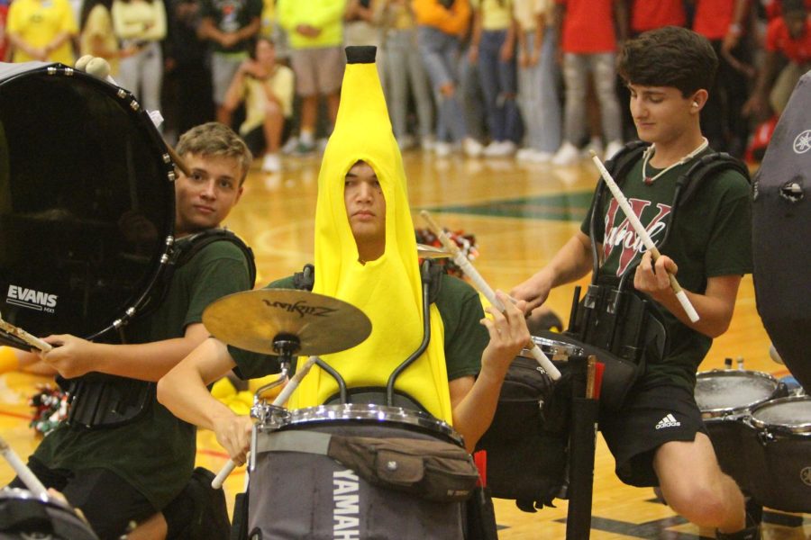 Drum Line shows some appealing spirit at the Minion Peprally