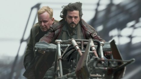 Diego Luna (front) plays Cassian Andor, and Stellan Skarsgard plays Luther Rael on the latest in the Star Wars universe from Disney.