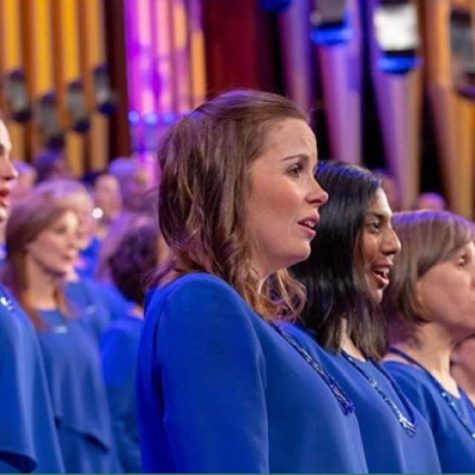 Kendra Hicken sings with the choir in Salt Lake City. 