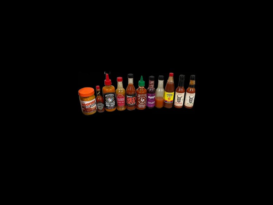 The 11 hot sauces that the panel sampled.