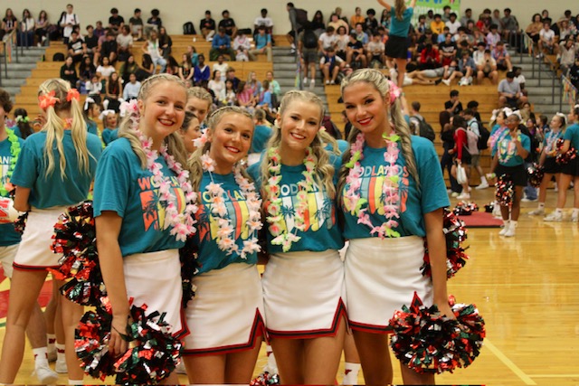 Varsity Cheerleaders, Trinity Cox(L), Ellie Morgan(M), Brylie Mcshaffry(M), Lola Ilyasova(R).