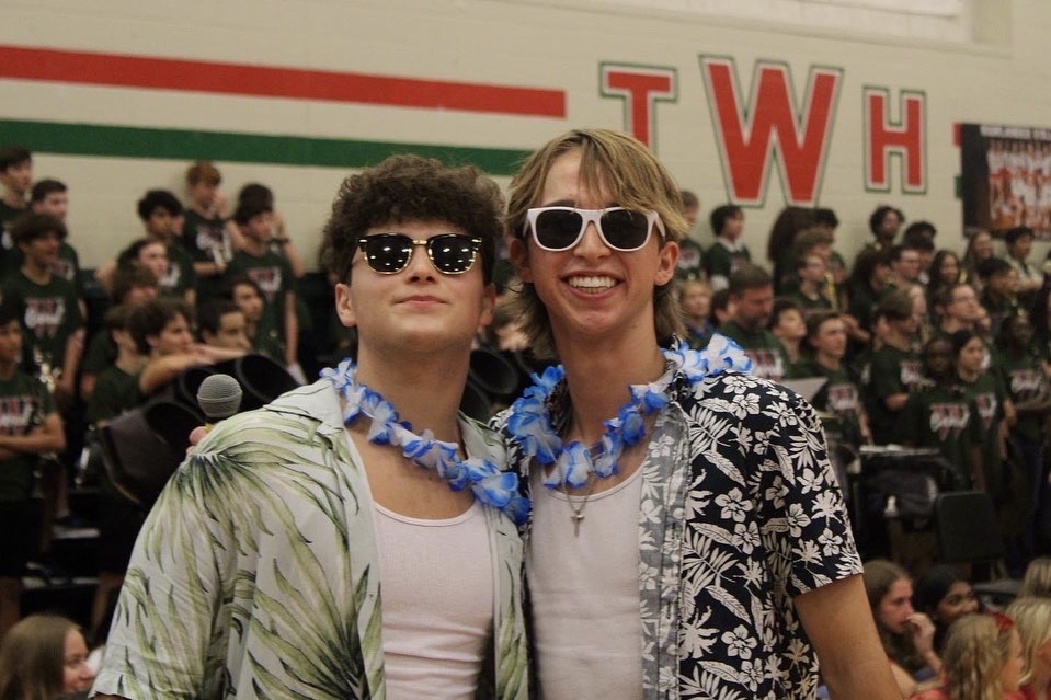 Timmy Prather and Grant Bottorff at last years Back to the Beach pep rally at the gym on the senior campus.