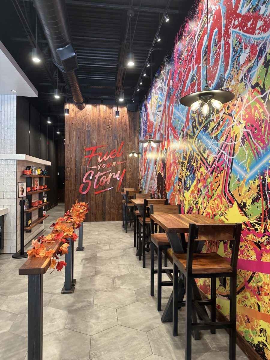 The inside of Black Rock Coffee is vibrant and cheerful.
