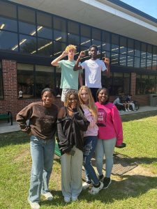 Students enjoying the courtyard at lunch.