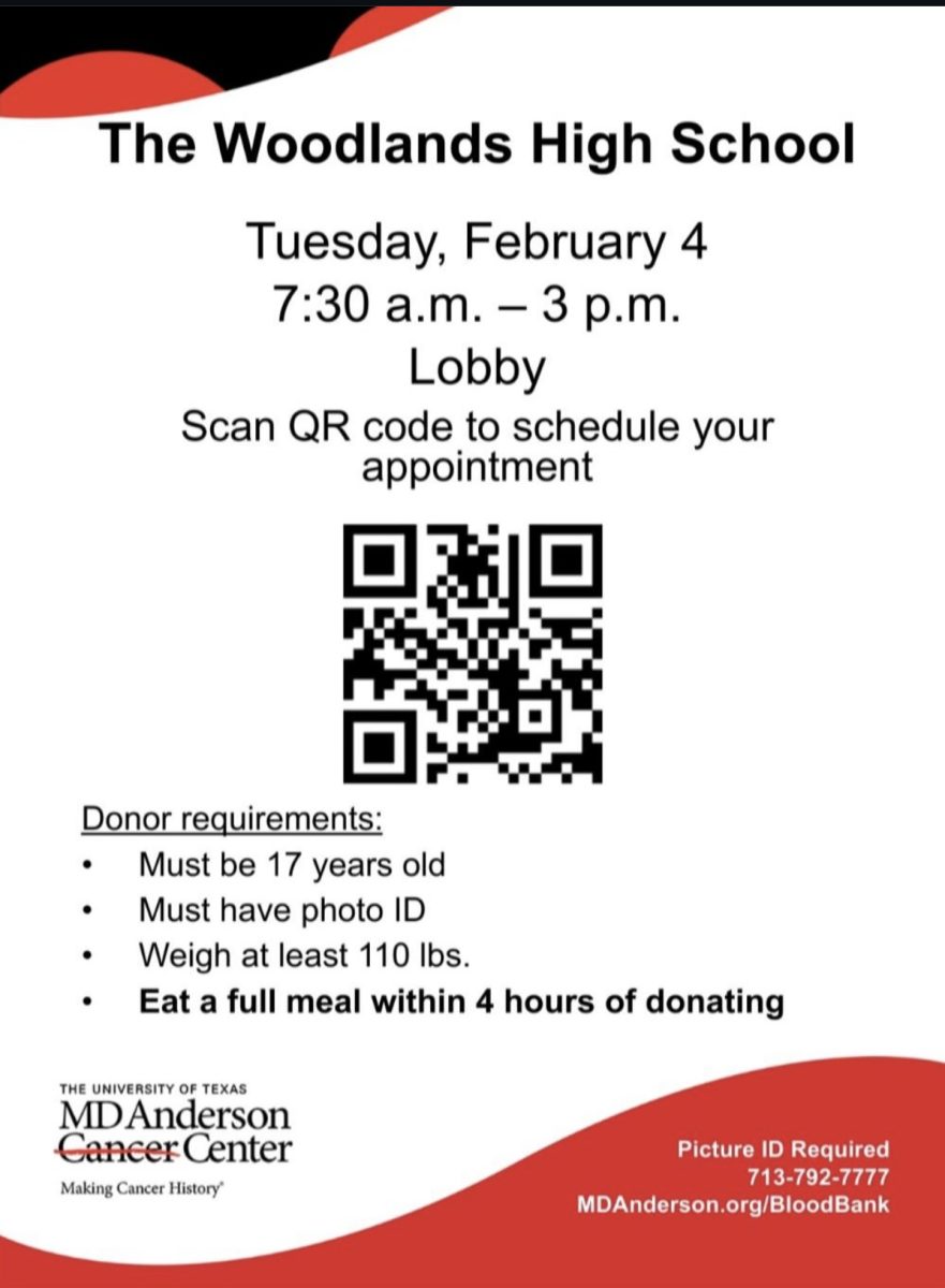 Flyer for the blood drive with the scheduling QR code and basic information!