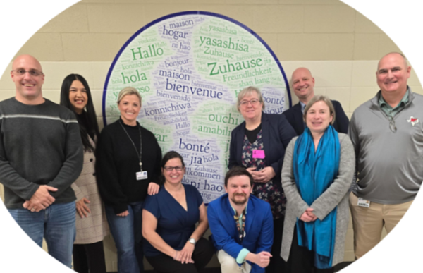 Craig Harbin, Assistant Principal; Stephanie Polanco, CISD LOTE Instructional Coach; Nikki Thibault, District Lead of LOTE Instruction; Theresia Lee, German teacher; Steve Wynne, LOTE Department Chair and German teacher; Dr. Cornelia Hunold, German PASCH representative, Sebastian Vötter, German PASCH representative, Dr. Susanne Rinner, German PASCH Representative, Dennis Muehsler, Ninth Grade Campus Principal 