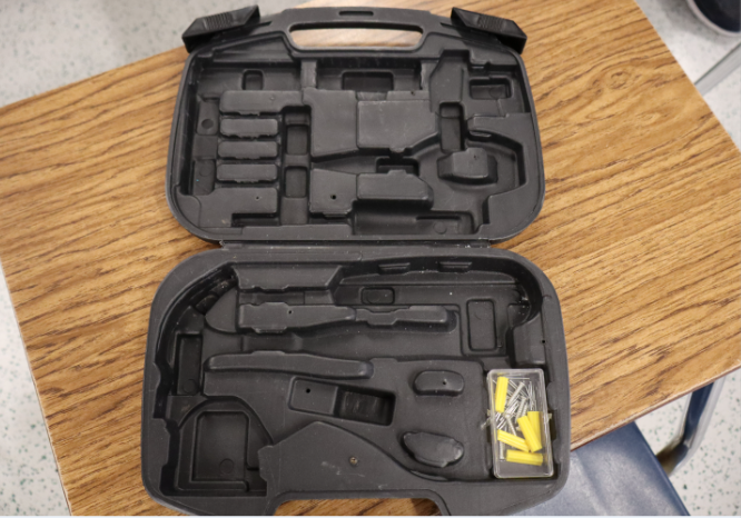 Mr. Thomas's empty toolbox after the summer break. It was previously full of tools. 