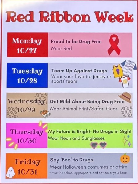 Red Ribbon Dress Days for the week of October 27-31 at The Woodlands High School. 