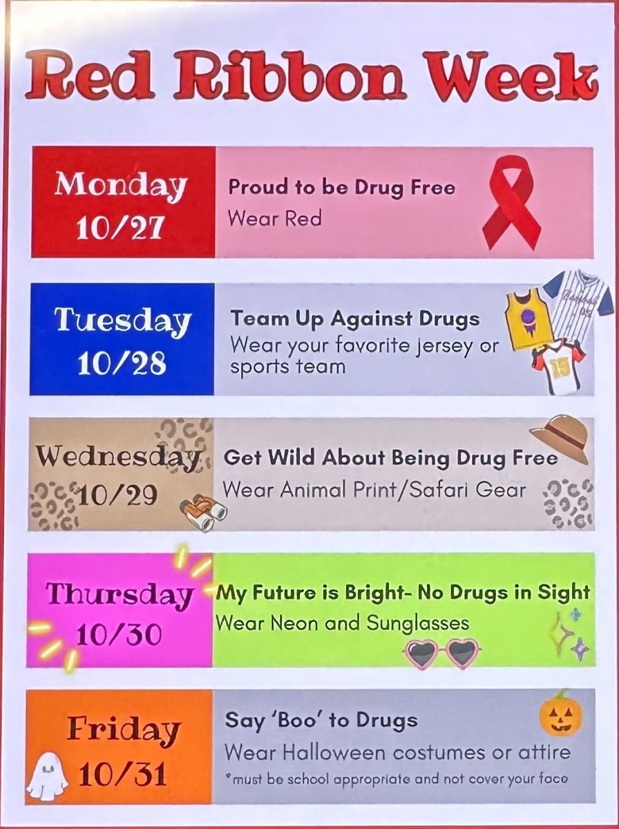 Red Ribbon Dress Days for the week of October 27-31 at The Woodlands High School. 