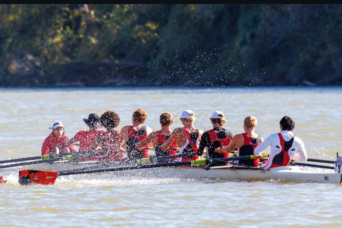 (Left to Right) Juan Puablo Ramirez (coxswain), Klim Zolotarev,  Brandon, Adrian Manrique,  Tim, Ryan, Eliot Godin, Liam Barnes, and Ahren Iwanaka of Parati Competitive Rowing at Waco, Texas 11/9