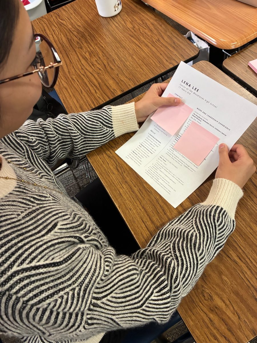 Newspaper student reviewing her resume before submitting it to an employer.