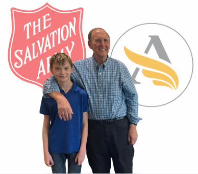 Bobby Beardsley and his grandfather, Dr. Bobby Ezell, standing together, with a background made in Canva featuring multiple organizations logo.