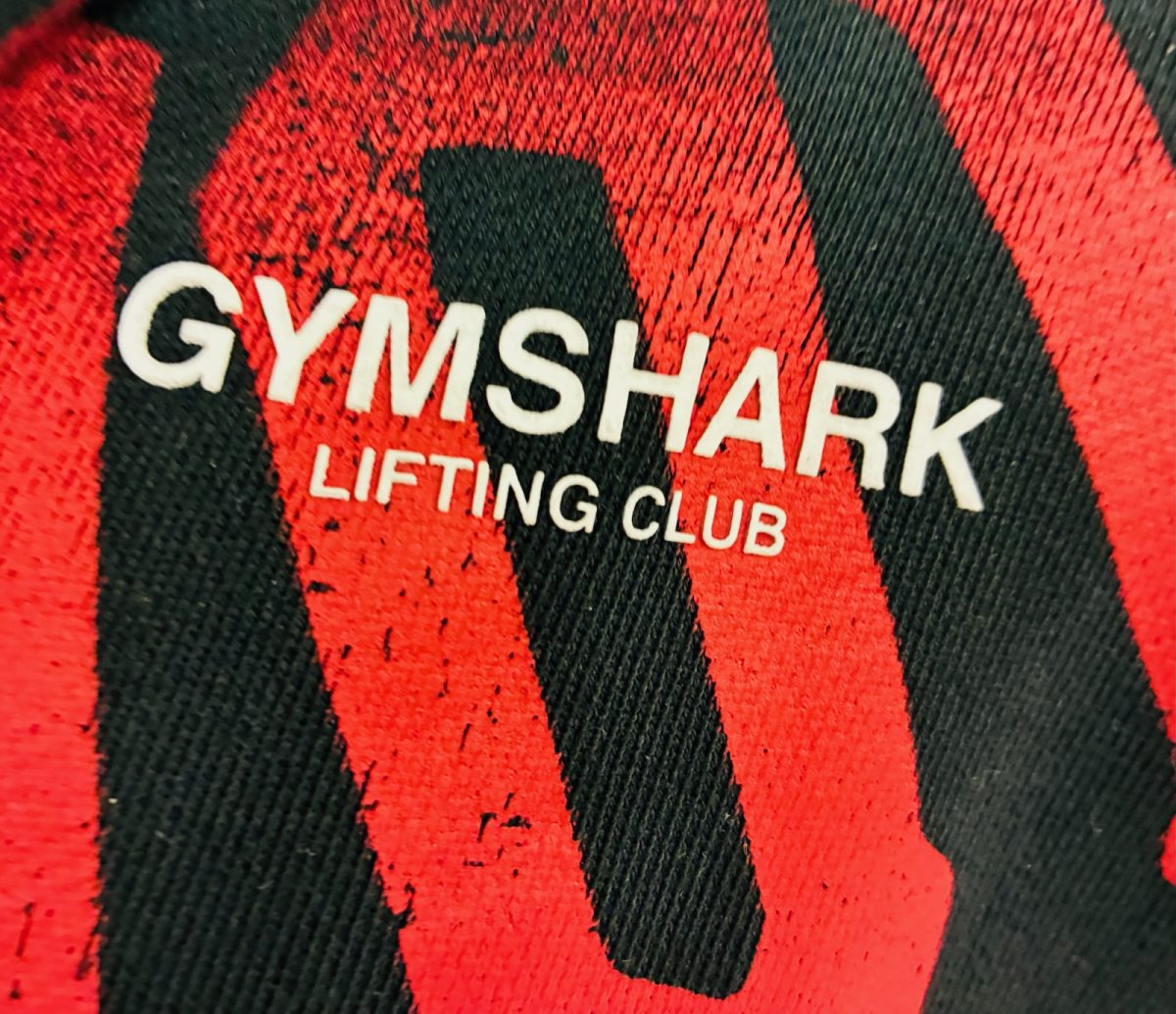 GYMSHARK apparel has become popular in hallways and gyms. This logo is on a student athletes shirt at the high school. Photo by Aiden Hogge, used with permission.