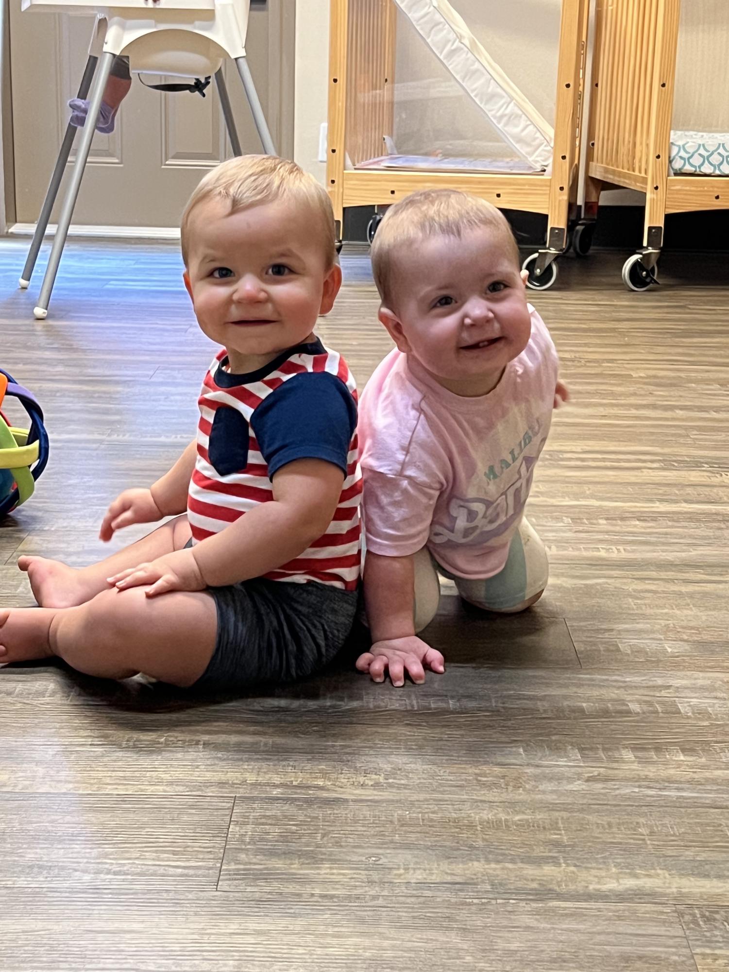 Ryder and his best friend, Kinleigh, as babies, playing together. Provided by Maggie Buckley, used with permission.