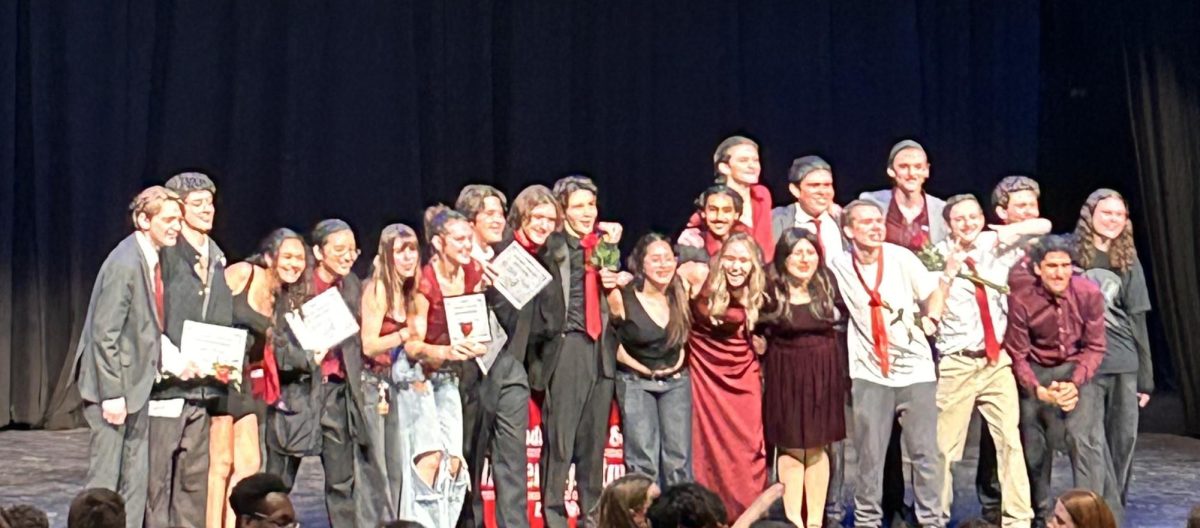 The junior class celebrates their win in the brand-new TWHS auditorium on the evening of May 1. Photo provided by parent of Theater Department, used with permission. 